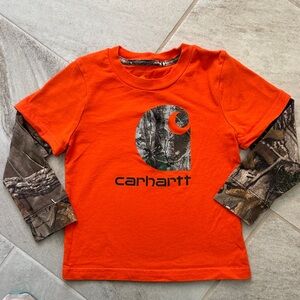 Carhartt Kids Orange Shirt with Camo Sleeves